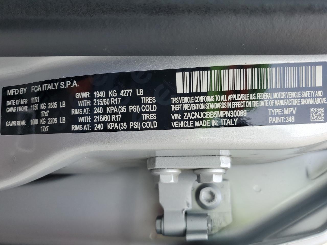 2021 Jeep Renegade Latitude VIN: ZACNJCBB5MPN30089 Lot: 61934335