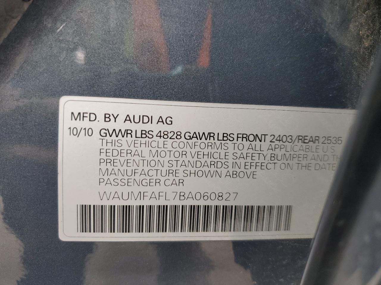 2011 Audi A4 Prestige VIN: WAUMFAFL7BA060827 Lot: 61308125