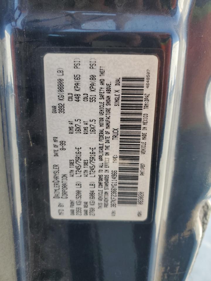 2000 Dodge Ram 2500 VIN: 3B7KF2366YG114966 Lot: 61997115