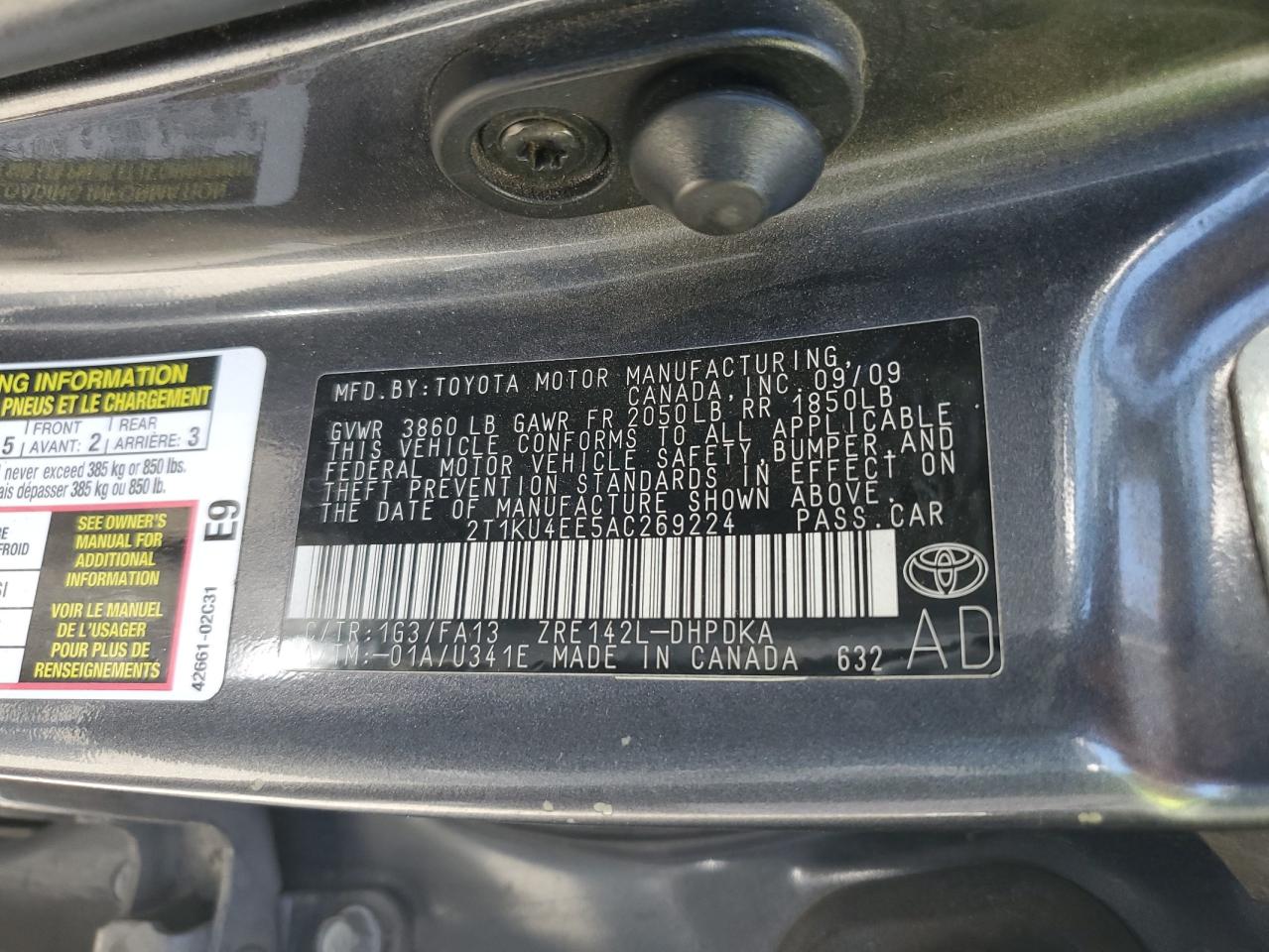 2010 Toyota Corolla Matrix VIN: 2T1KU4EE5AC269224 Lot: 62402395