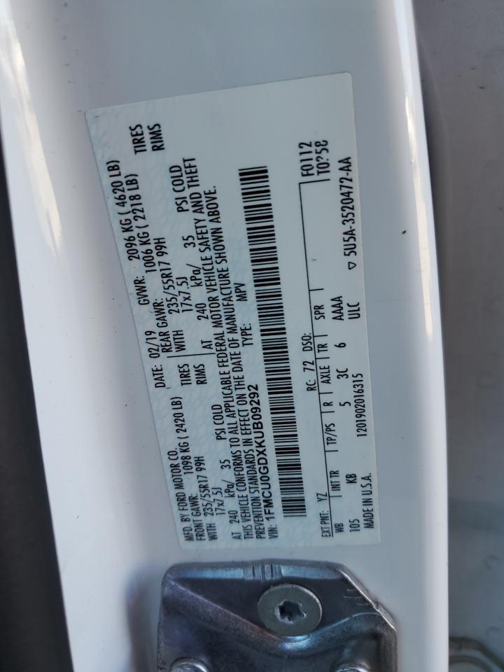 1FMCU0GDXKUB09292 FORD ESCAPE 2019