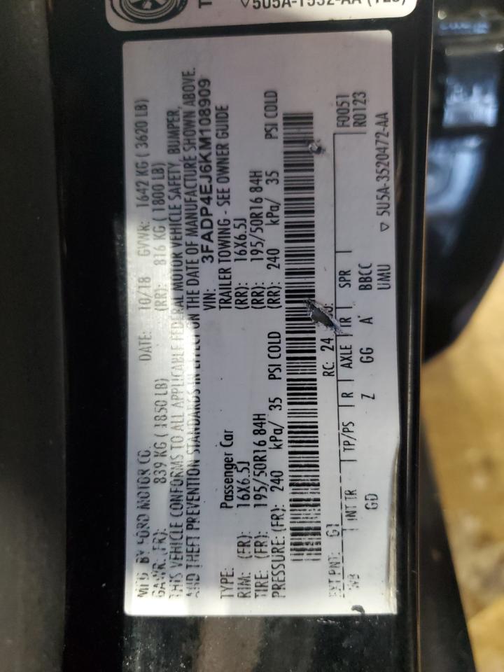 2019 Ford Fiesta Se VIN: 3FADP4EJ6KM108909 Lot: 62165415