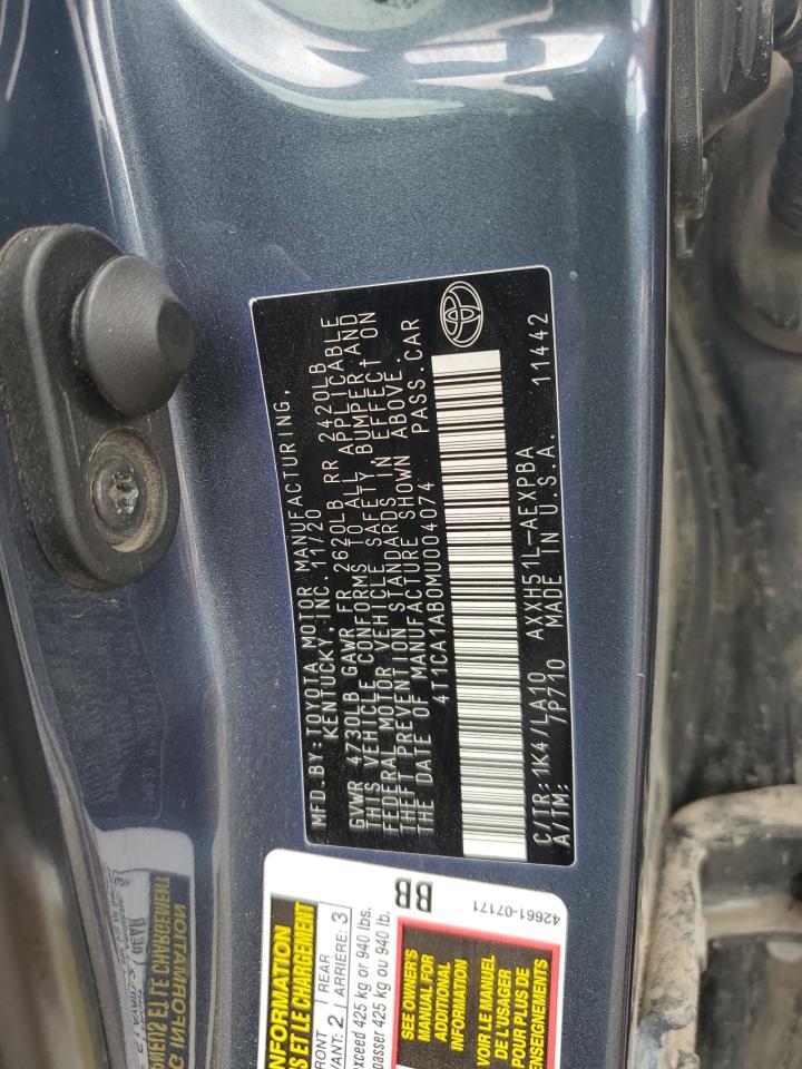 2021 Toyota Avalon Limited VIN: 4T1CA1AB0MU004074 Lot: 60644645