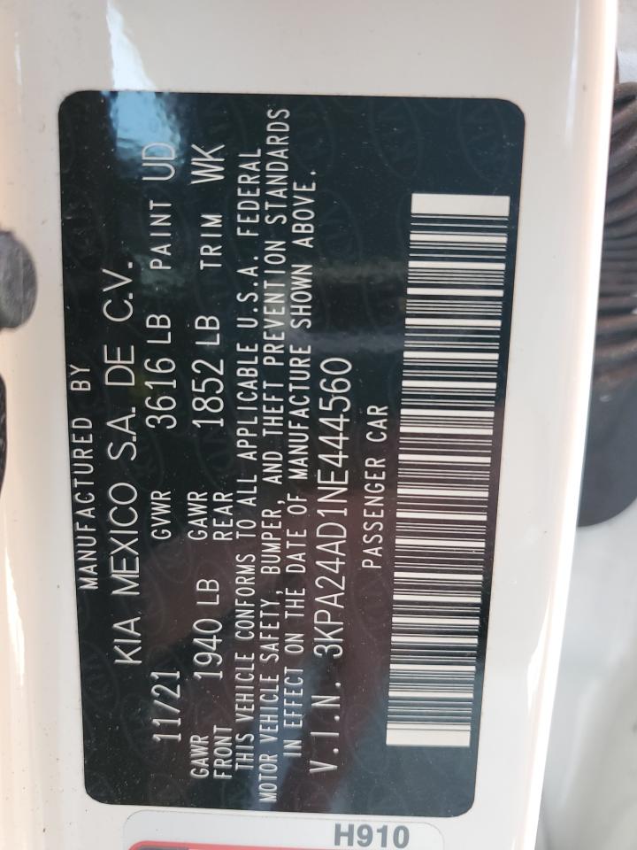 2022 Kia Rio Lx VIN: 3KPA24AD1NE444560 Lot: 60925465