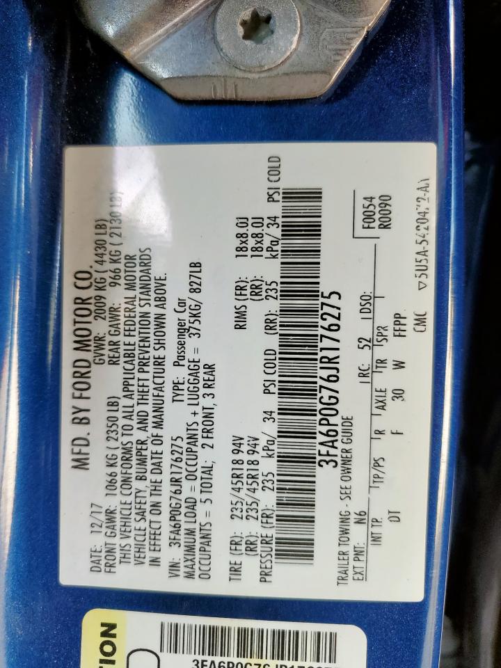 3FA6P0G76JR176275 FORD FUSION 2018