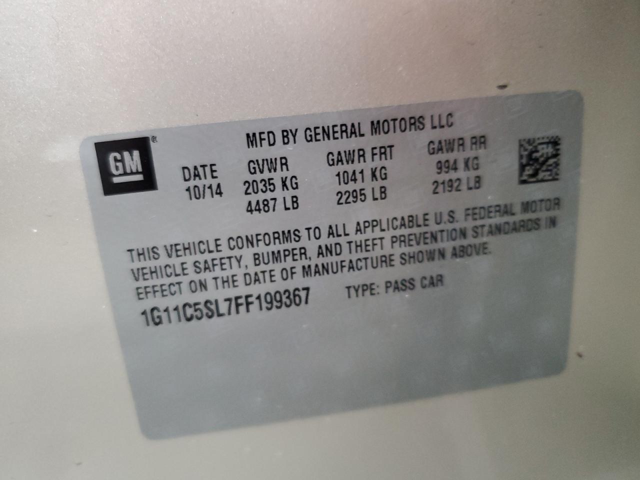 CHEVROLET MALIBU 2015 VIN 1G11C5SL7FF199367 фото 12