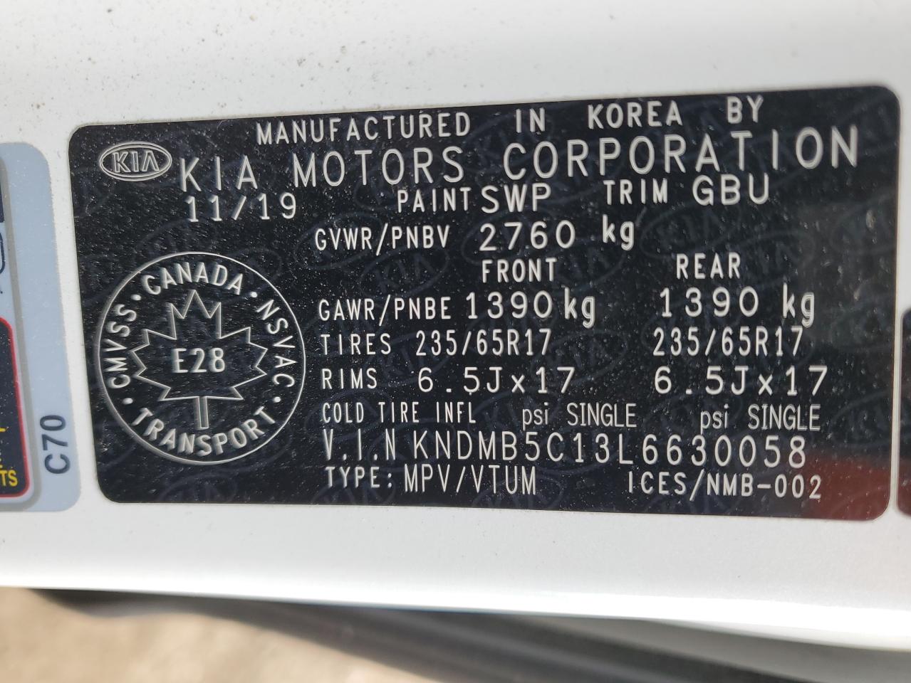 2020 Kia Sedona Lx VIN: KNDMB5C13L6630058 Lot: 62932495