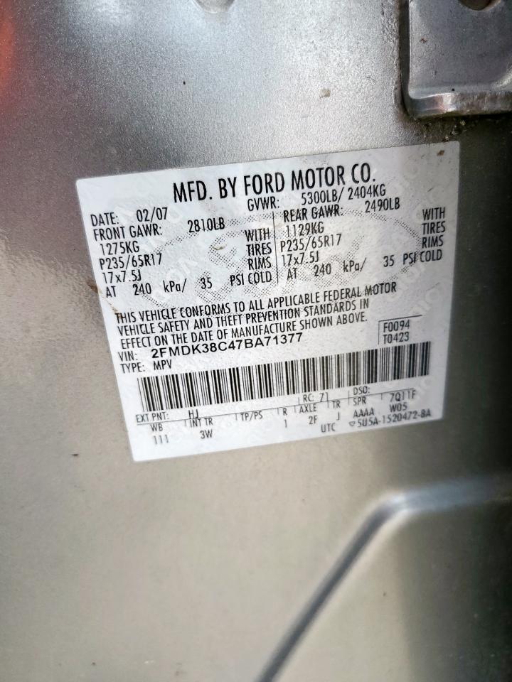FORD EDGE 2007 VIN 2FMDK38C47BA71377 zdjęcie 13