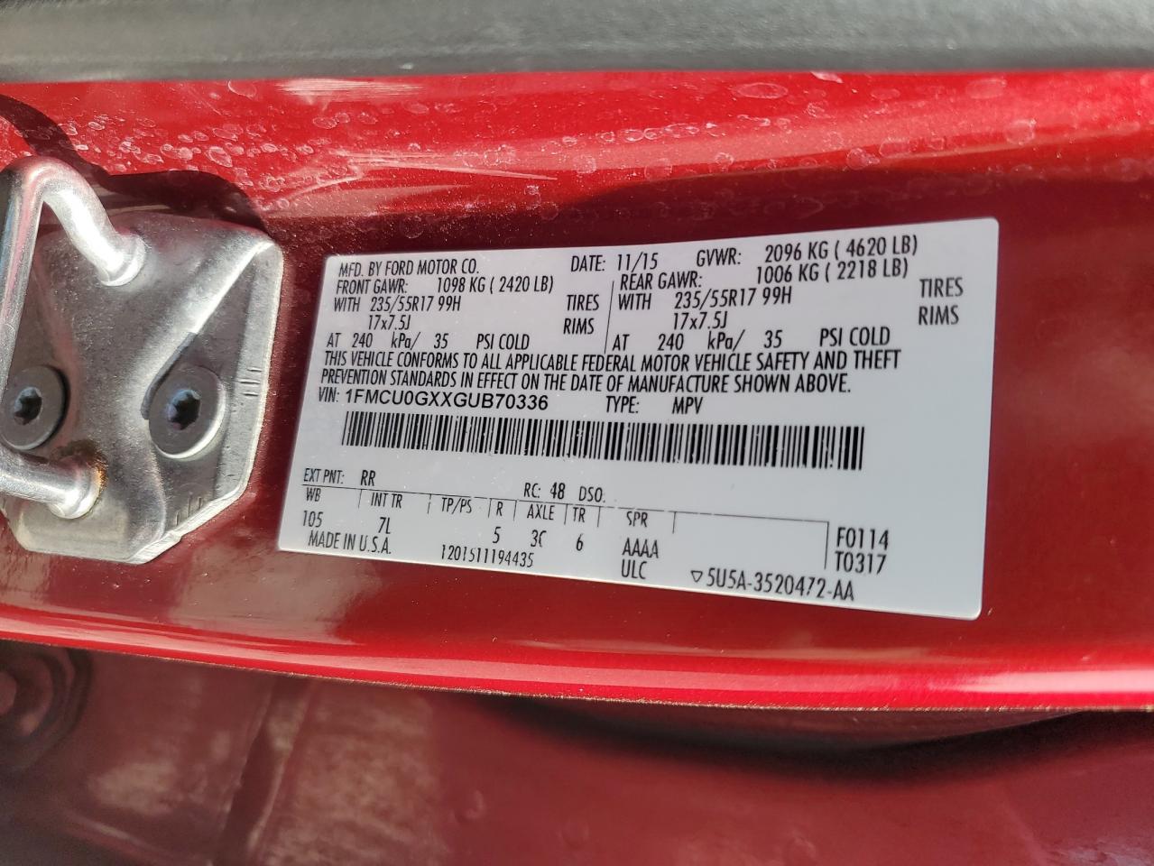 1FMCU0GXXGUB70336 FORD ESCAPE 2016