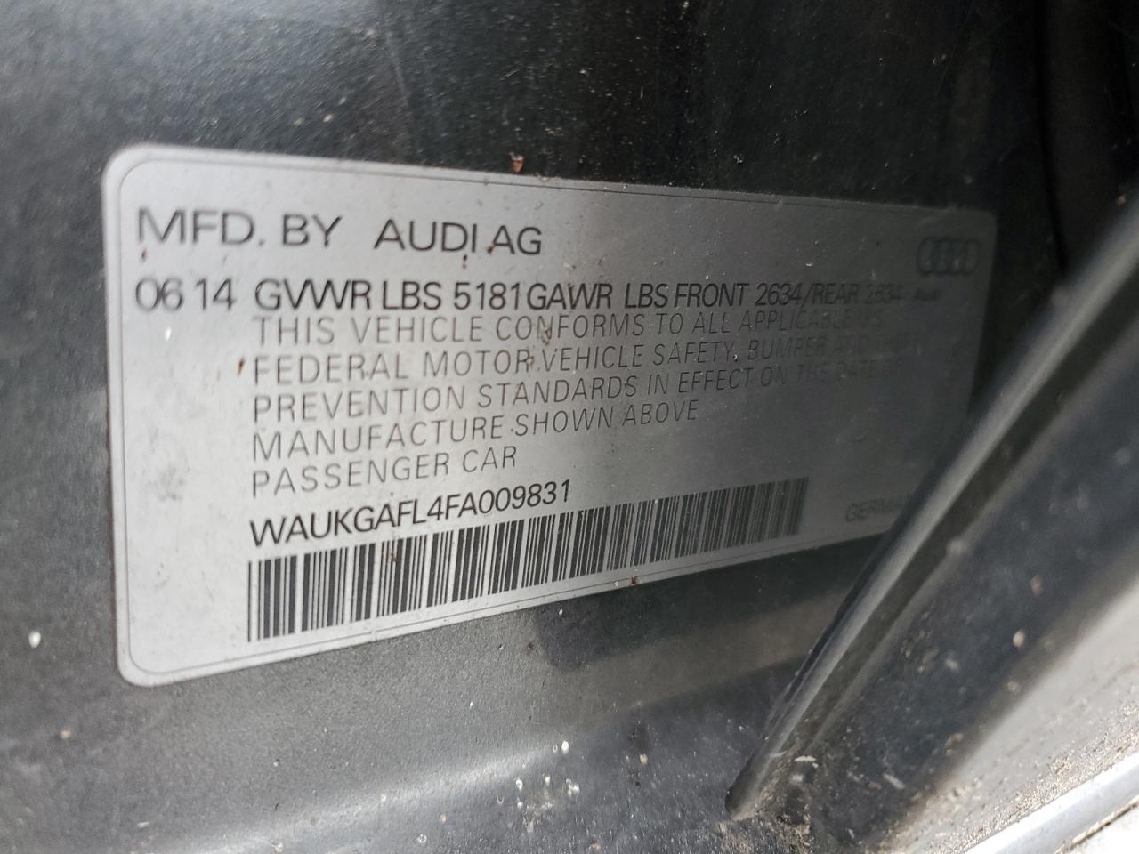 2015 Audi S4 Prestige VIN: WAUKGAFL4FA009831 Lot: 60094135