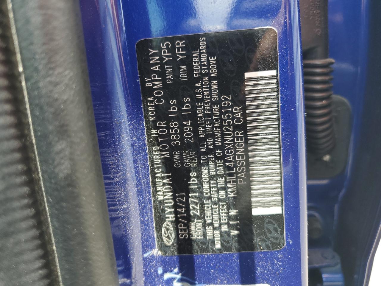 2022 Hyundai Elantra Se VIN: KMHLL4AGXNU255192 Lot: 61533095