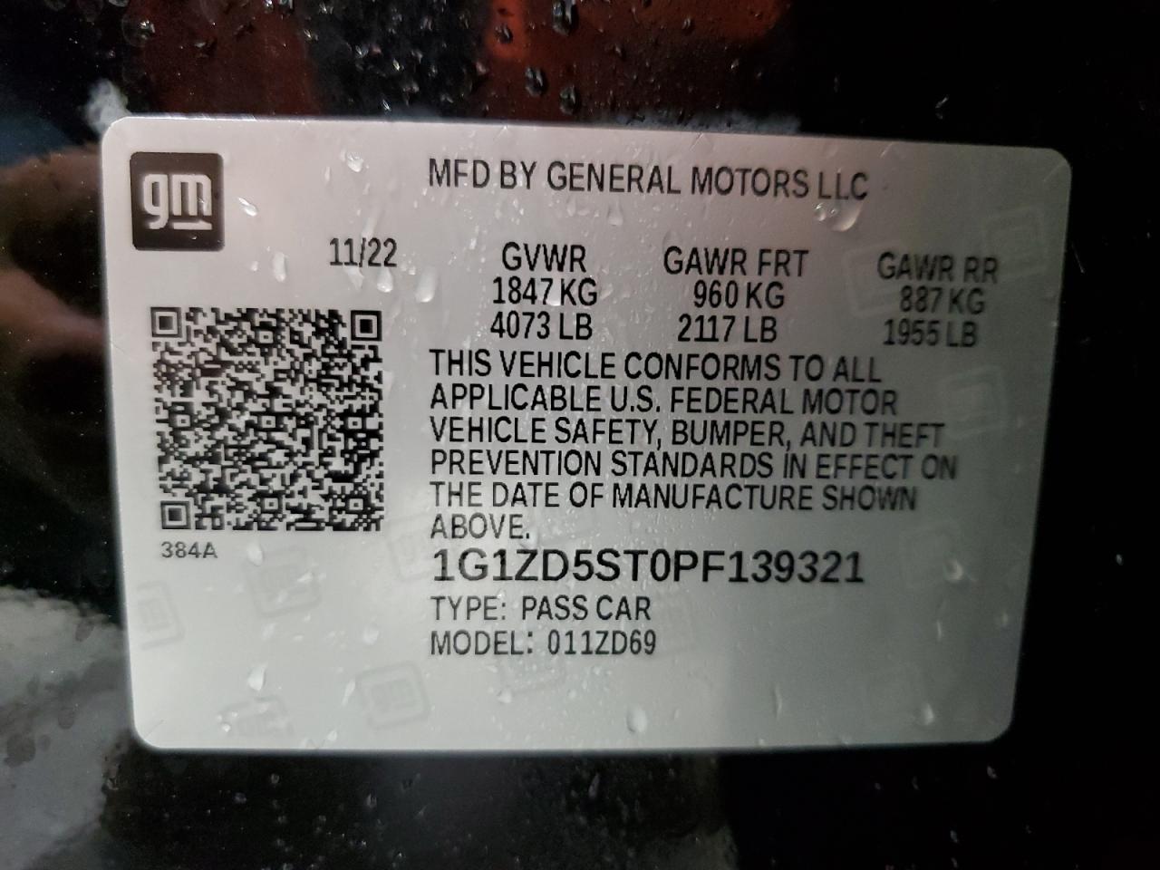 1G1ZD5ST0PF139321 CHEVROLET MALIBU 2023