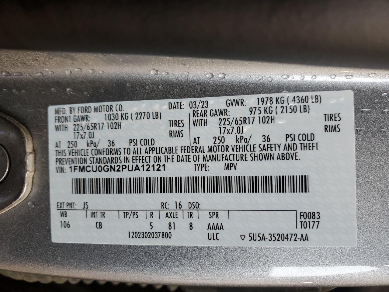 FORD ESCAPE ACT 2023 VIN 1FMCU0GN2PUA12121 zdjęcie 13
