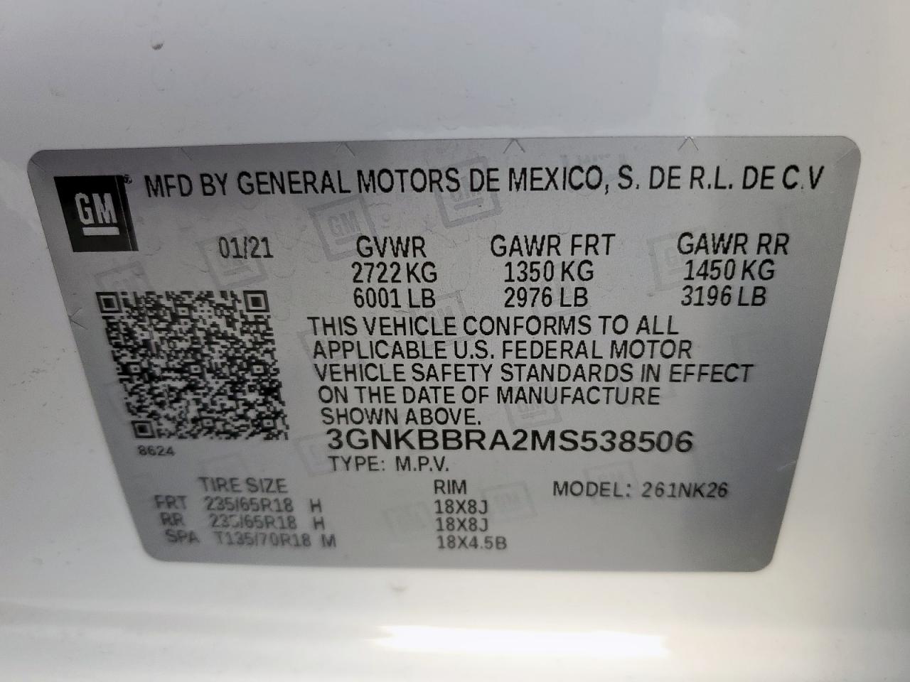 3GNKBBRA2MS538506 CHEVROLET BLAZER 2021
