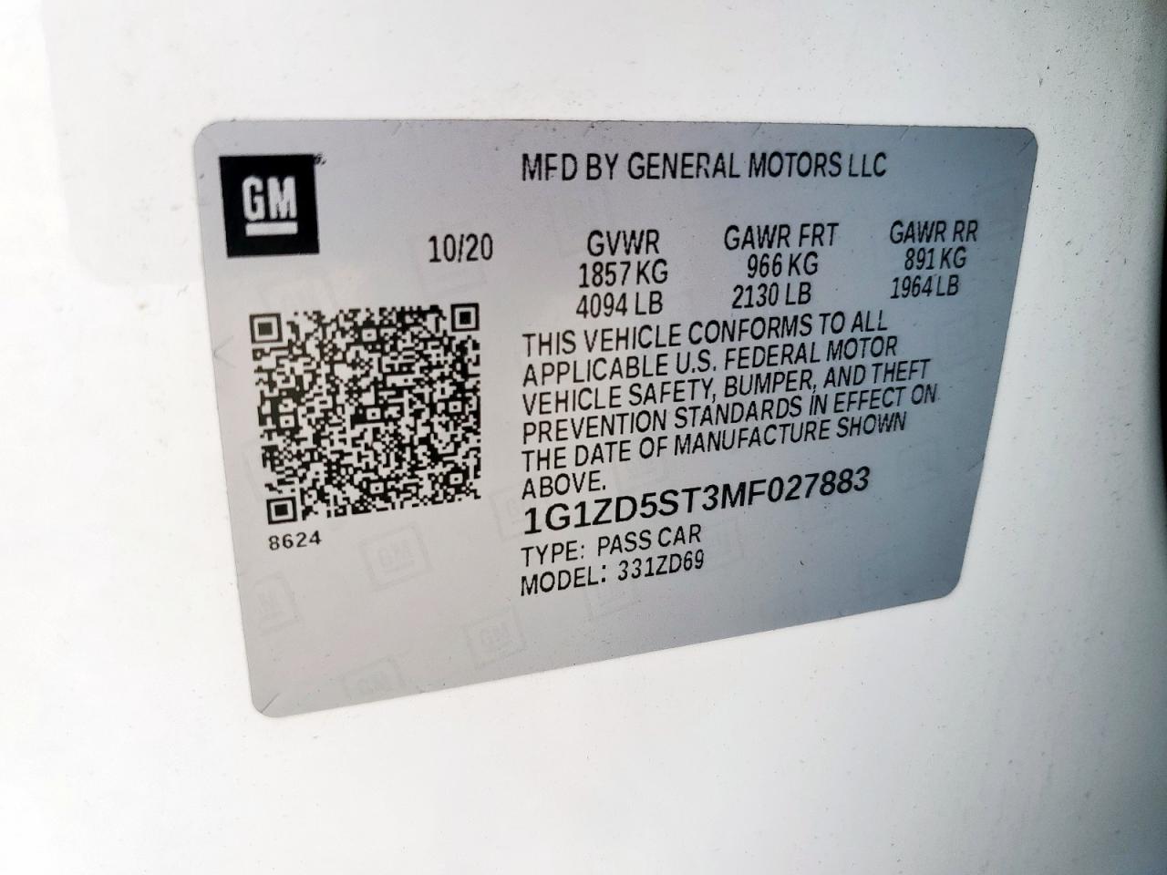 1G1ZD5ST3MF027883 CHEVROLET MALIBU 2021