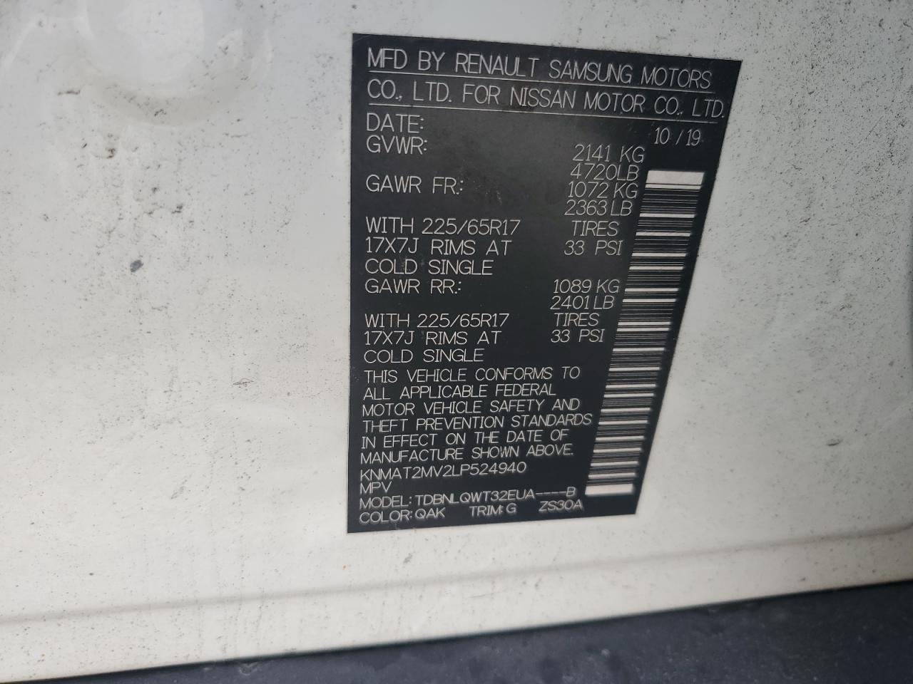 KNMAT2MV2LP524940 NISSAN ROGUE 2020
