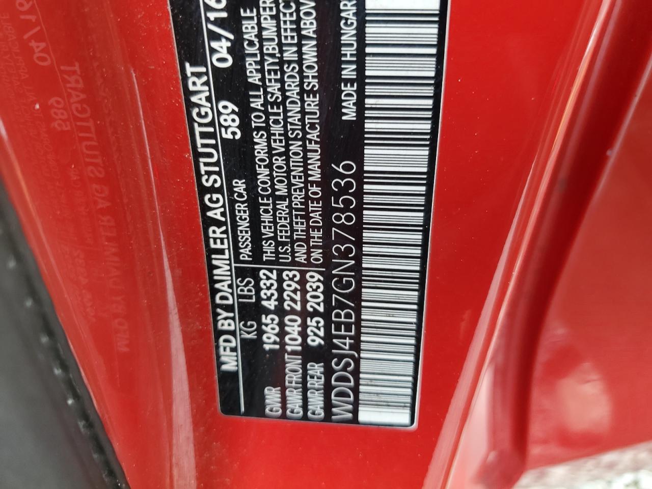2016 Mercedes-Benz Cla 250 VIN: WDDSJ4EB7GN378536 Lot: 61619725