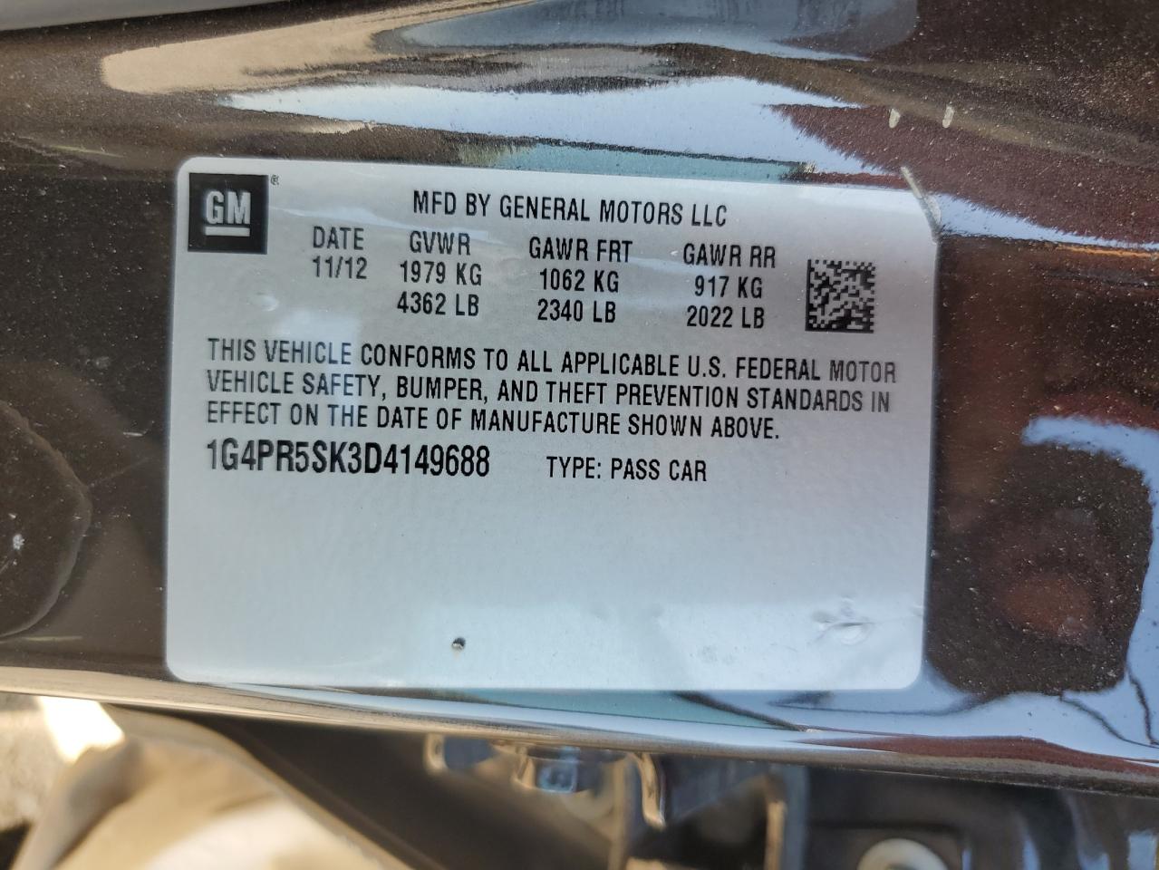 2013 Buick Verano Convenience VIN: 1G4PR5SK3D4149688 Lot: 61920695