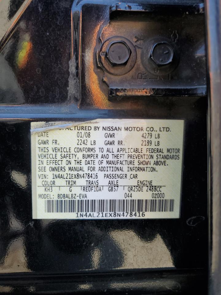 2008 Nissan Altima 2.5 VIN: 1N4AL21EX8N478416 Lot: 62939525
