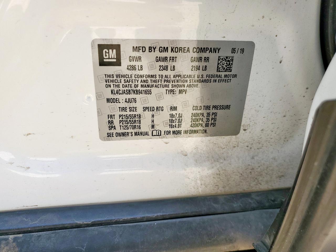 2019 Buick Encore Preferred VIN: KL4CJASB7KB941655 Lot: 61945055