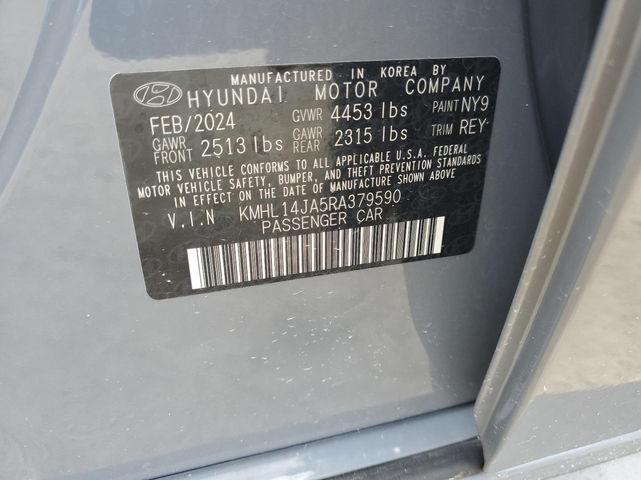2024 Hyundai Sonata Sel VIN: KMHL14JA5RA379590 Lot: 62778175