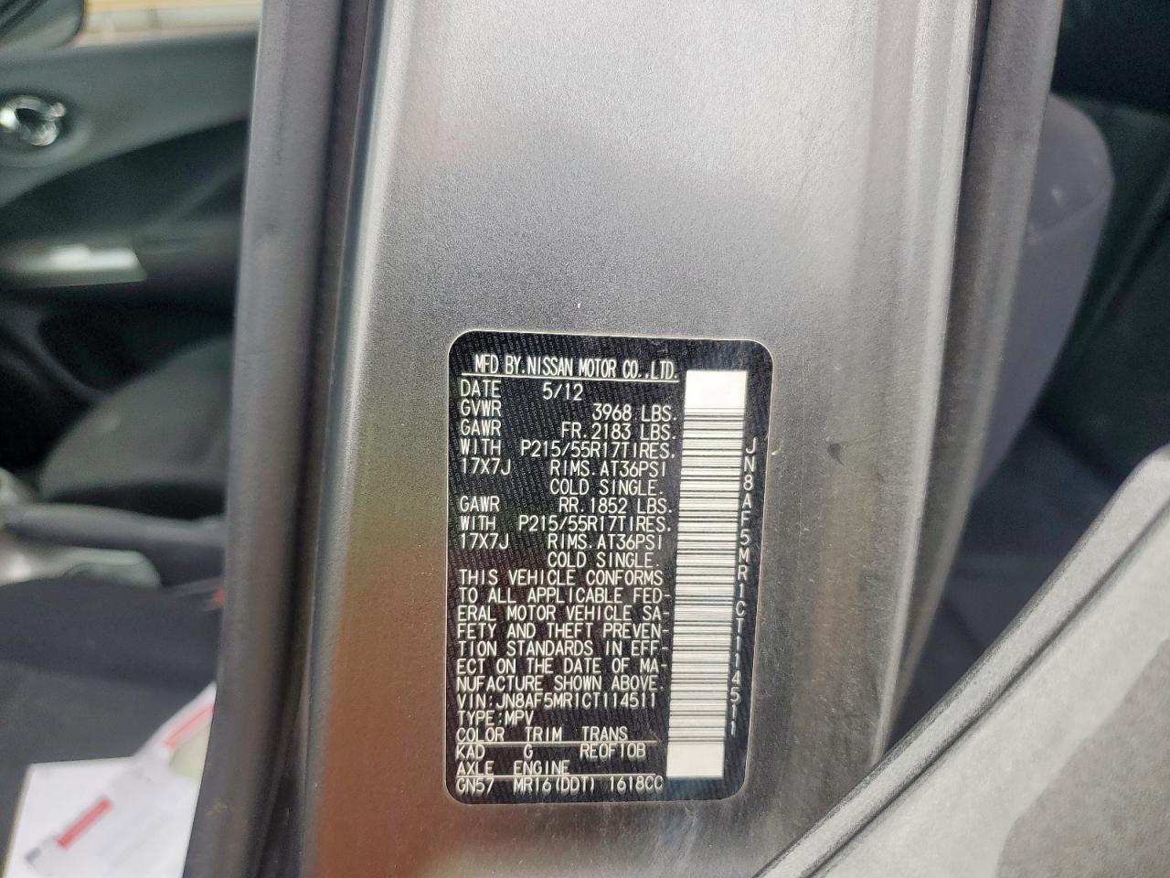 2012 Nissan Juke S VIN: JN8AF5MR1CT114511 Lot: 60791445