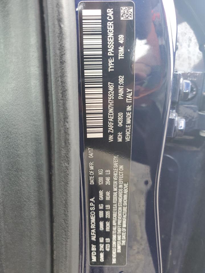 2017 Alfa Romeo Giulia Q4 VIN: ZARFAEDN7H7552467 Lot: 61160695