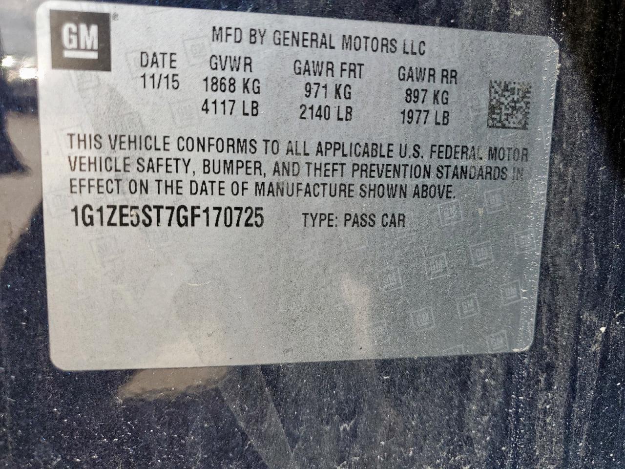 1G1ZE5ST7GF170725 CHEVROLET MALIBU 2016