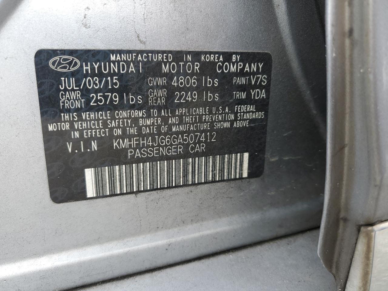 2016 Hyundai Azera Limited VIN: KMHFH4JG6GA507412 Lot: 59664755