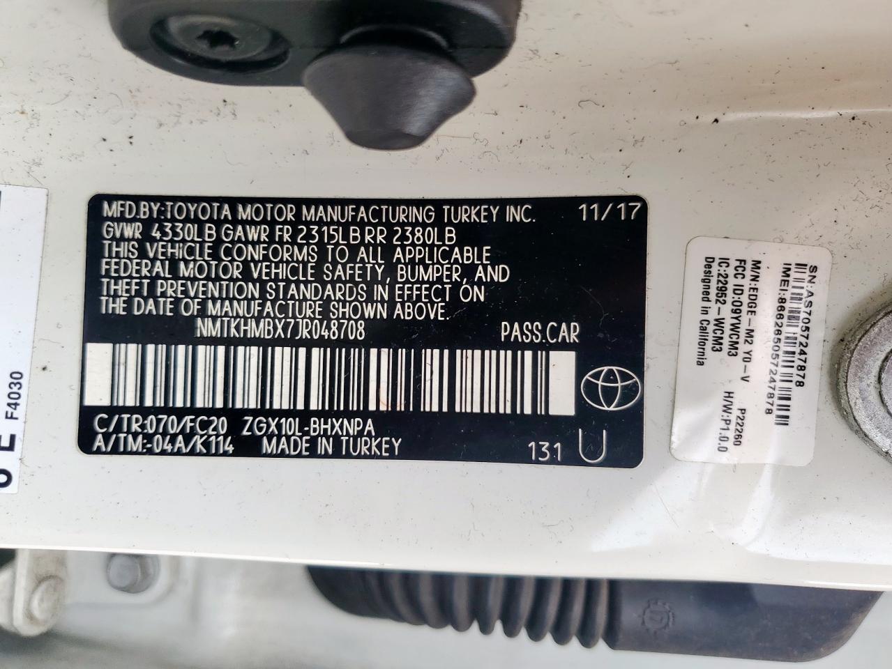 2018 Toyota C-Hr Xle VIN: NMTKHMBX7JR048708 Lot: 61015685