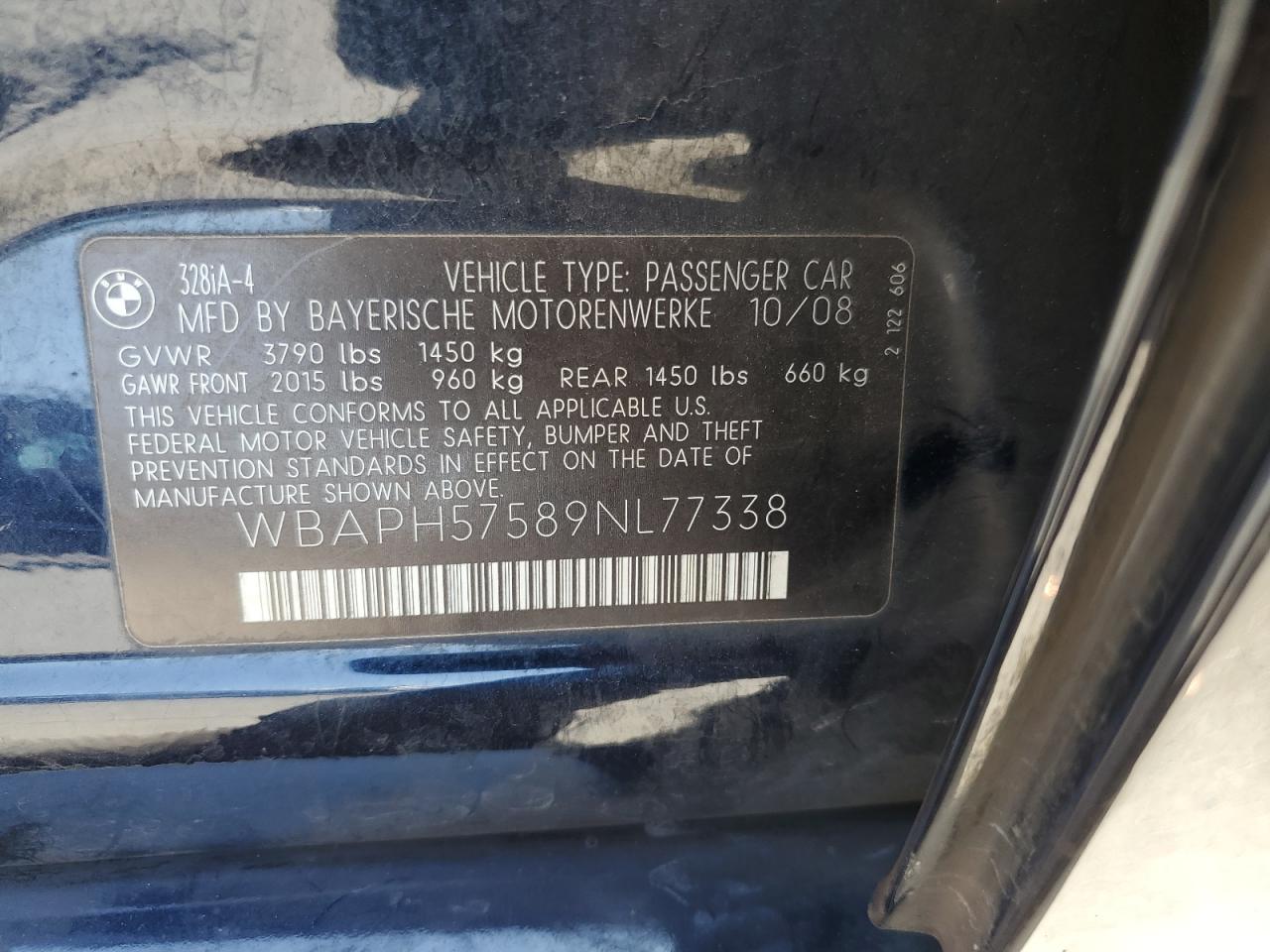 2009 BMW 328 I Sulev VIN: WBAPH57589NL77338 Lot: 62192635