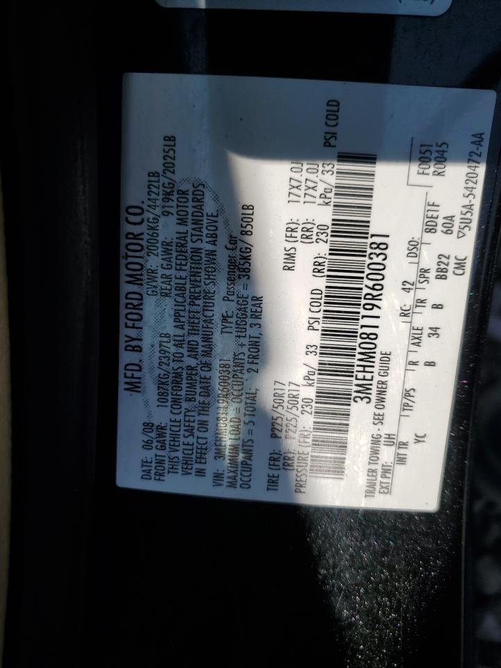 2009 Mercury Milan Premier VIN: 3MEHM08119R600381 Lot: 60265075