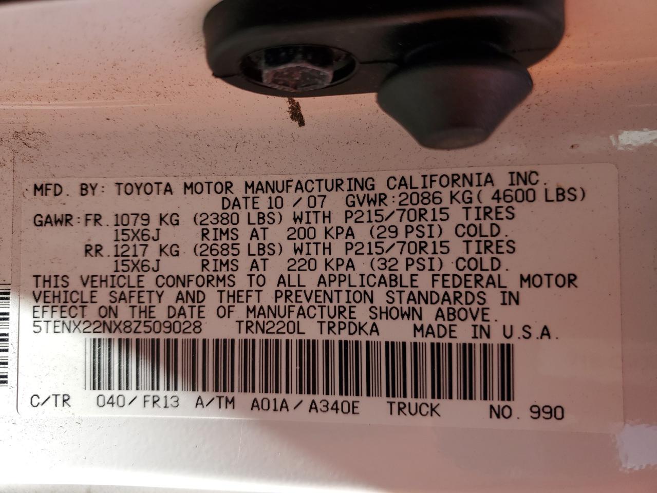 2008 Toyota Tacoma VIN: 5TENX22NX8Z509028 Lot: 60470665