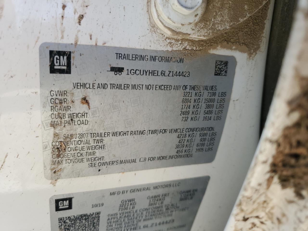 1GCUYHEL6LZ144423 CHEVROLET ALL Models 2020