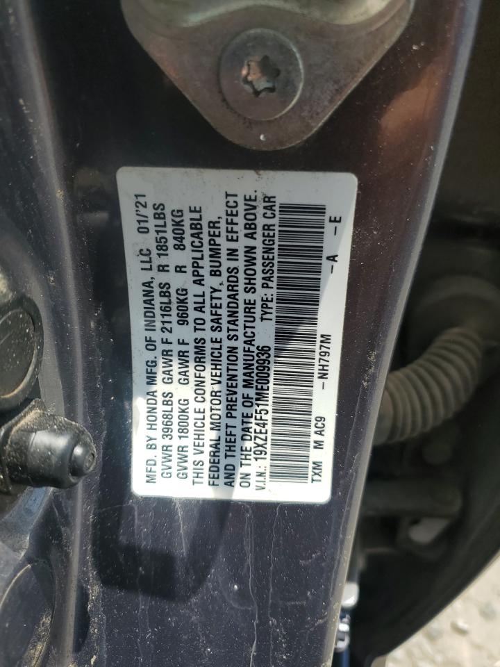 2021 Honda Insight Ex VIN: 19XZE4F51ME009936 Lot: 61965315