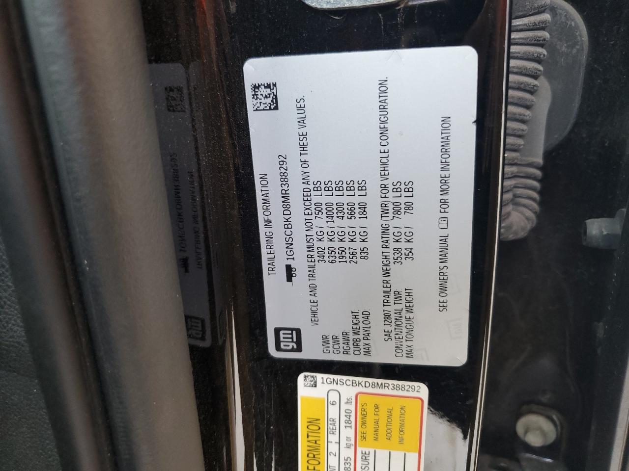 2021 Chevrolet Suburban C1500 Ls VIN: 1GNSCBKD8MR388292 Lot: 59531985