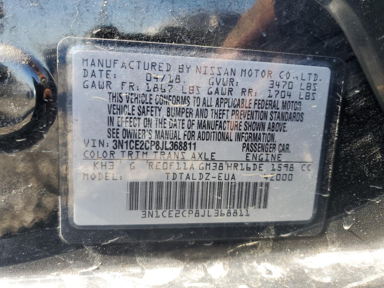 3N1CE2CP8JL368811 NISSAN VERSA 2018