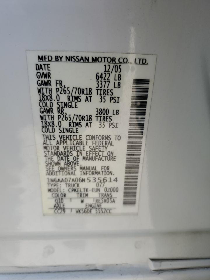 2006 Nissan Titan Xe VIN: 1N6AA07A06N535614 Lot: 59762005
