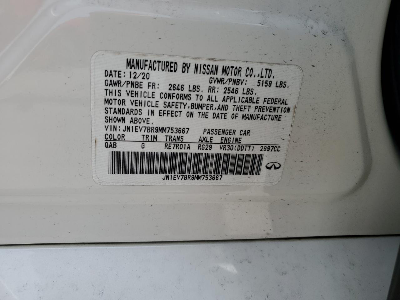 2021 Infiniti Q50 Luxe VIN: JN1EV7BR9MM753667 Lot: 60080615