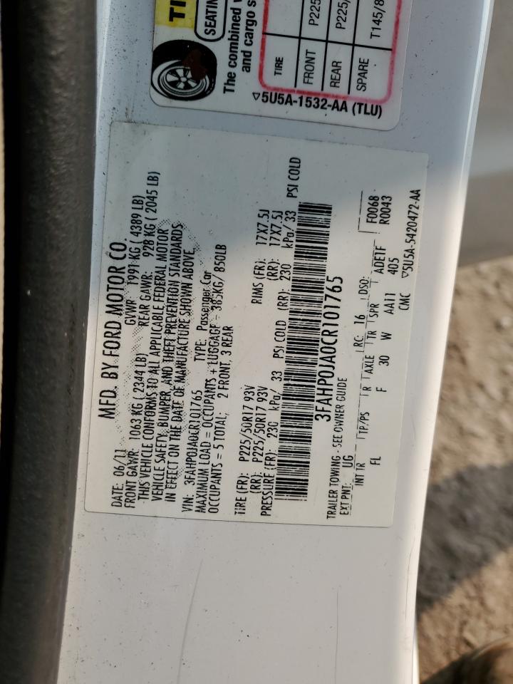 2012 Ford Fusion Sel VIN: 3FAHP0JA0CR101765 Lot: 58608745