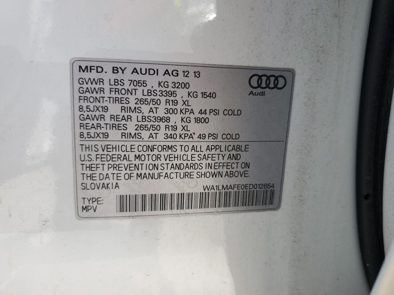 2014 Audi Q7 Premium Plus VIN: WA1LMAFE0ED012654 Lot: 62467675