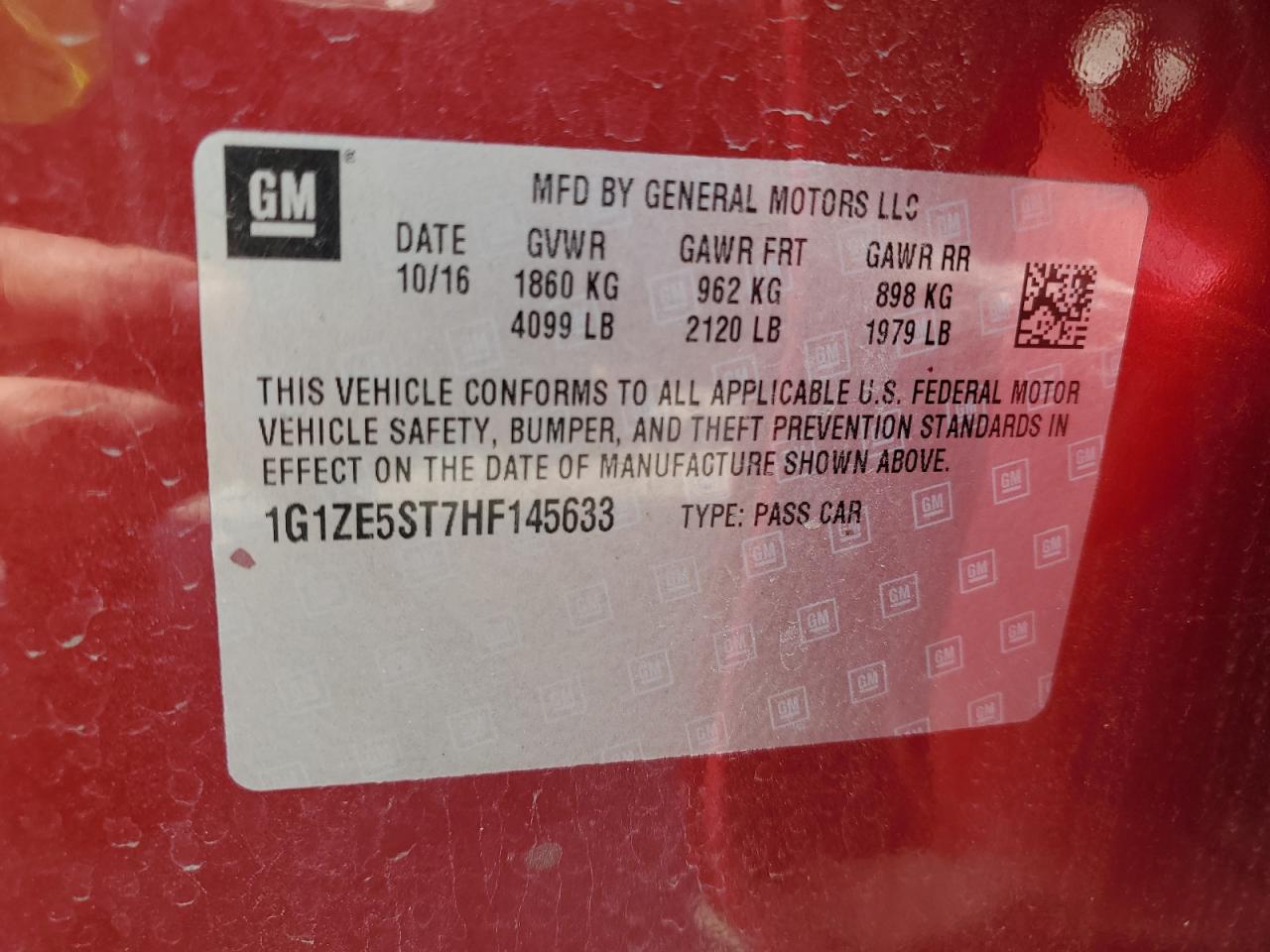 1G1ZE5ST7HF145633 CHEVROLET MALIBU 2017