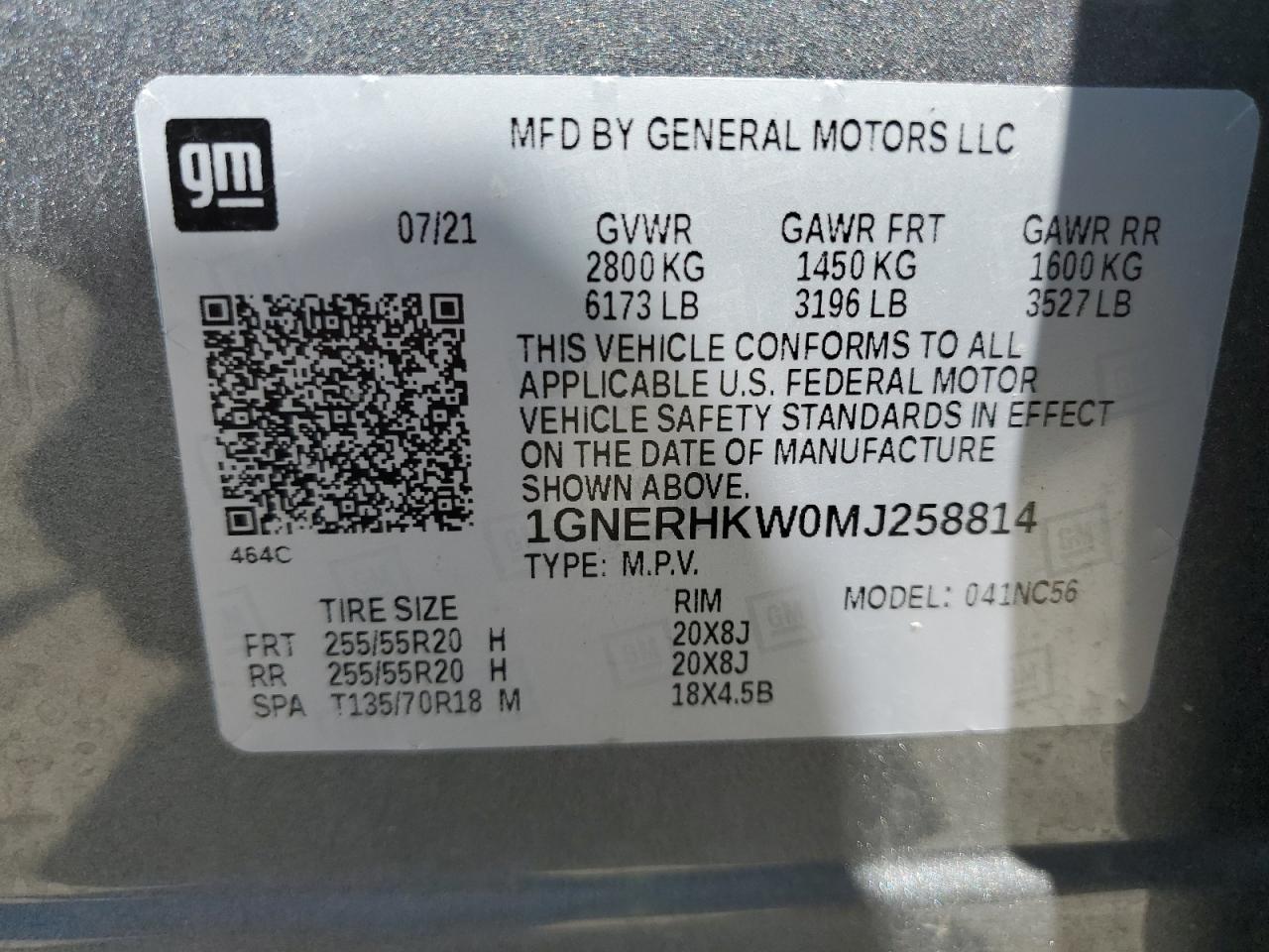 2021 Chevrolet Traverse Lt VIN: 1GNERHKW0MJ258814 Lot: 62803705
