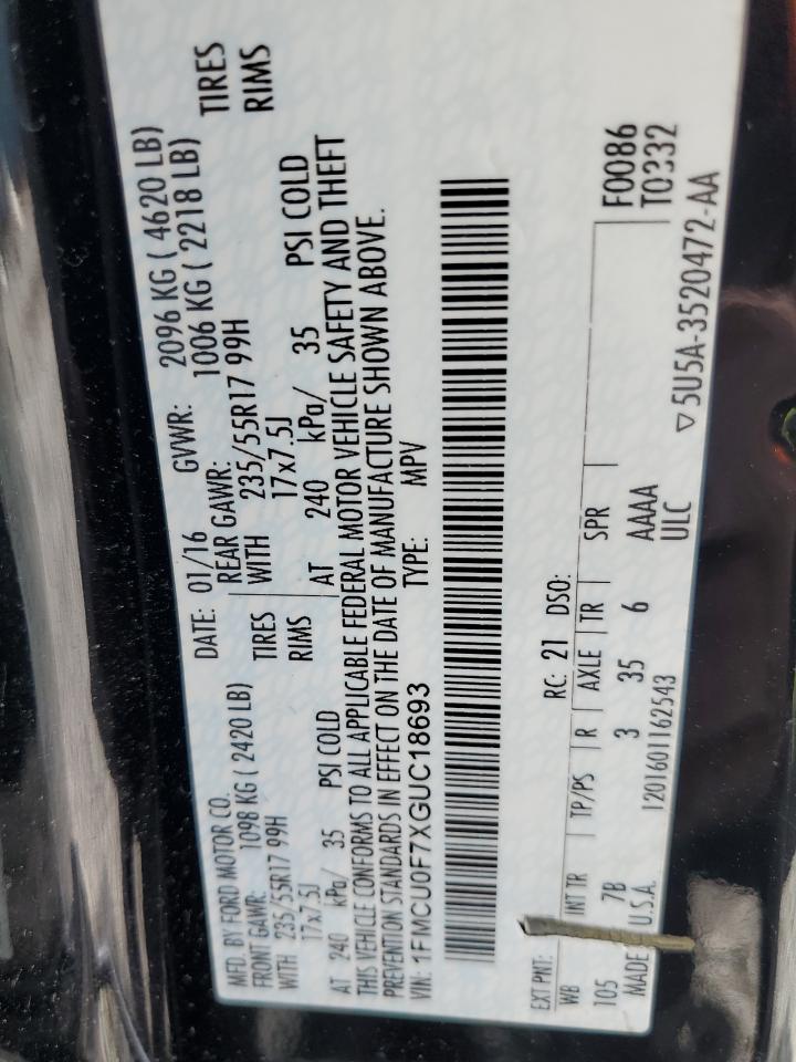 1FMCU0F7XGUC18693 FORD ESCAPE 2016