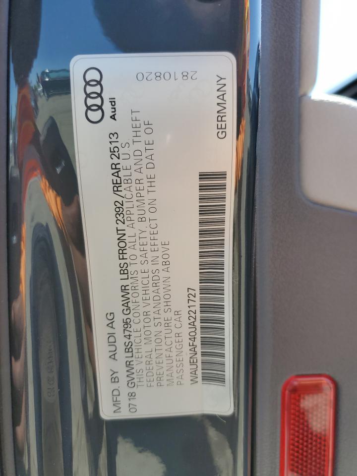 2018 Audi A4 Premium Plus VIN: WAUENAF40JA221727 Lot: 60361835