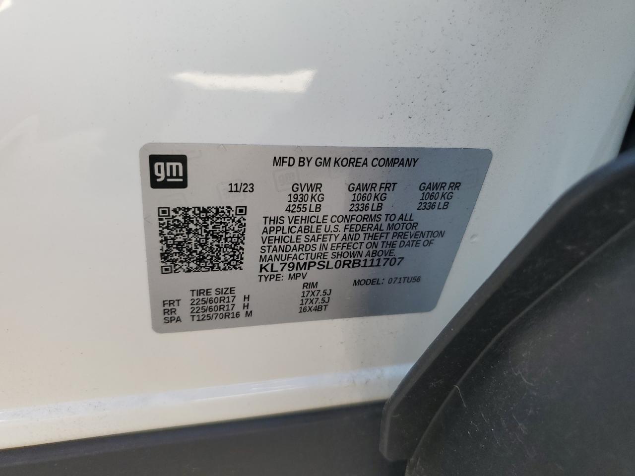 KL79MPSL0RB111707 CHEVROLET TRAILBLZR 2024