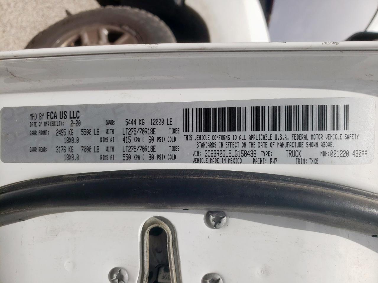 2020 Ram 3500 Tradesman VIN: 3C63R2GL5LG158436 Lot: 60297125