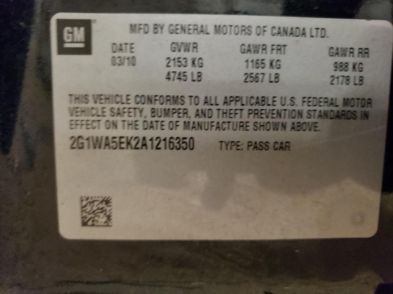 2010 Chevrolet Impala Ls VIN: 2G1WA5EK2A1216350 Lot: 61482495