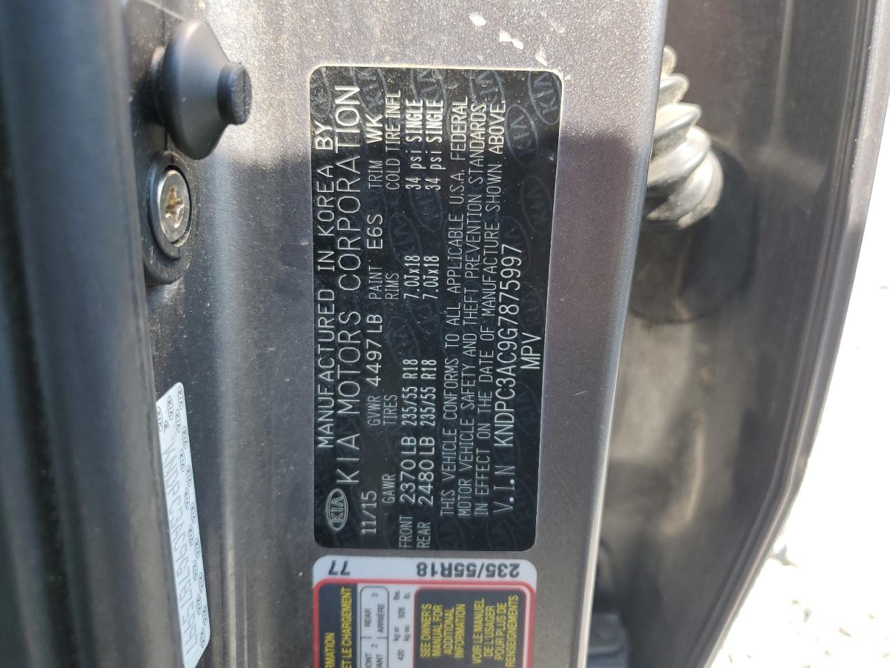 KIA SPORTAGE 2016 VIN KNDPC3AC9G7875997 фото 13