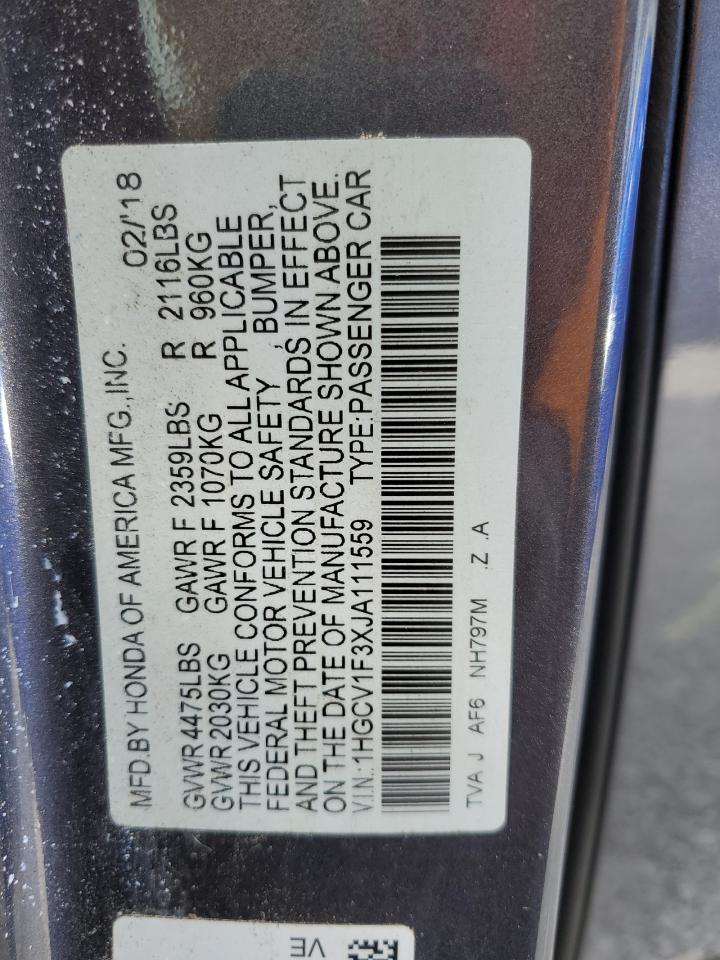 2018 Honda Accord Sport VIN: 1HGCV1F3XJA111559 Lot: 60027725